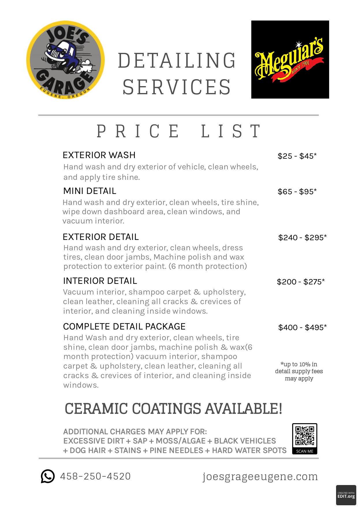 Detailing Services | Joe's Garage LLC